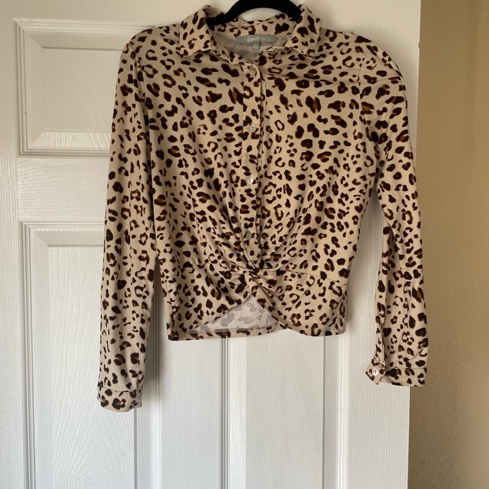Sweet Rain Leopard Print Button Down Shirt